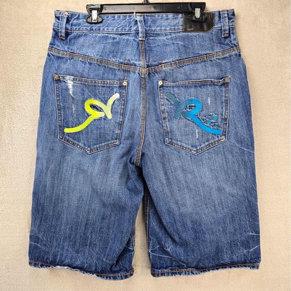 Vtg Rocawear Baggy Jean Shorts Men 36 Jorts Y2K Skater Hip Hop Grunge Distressed